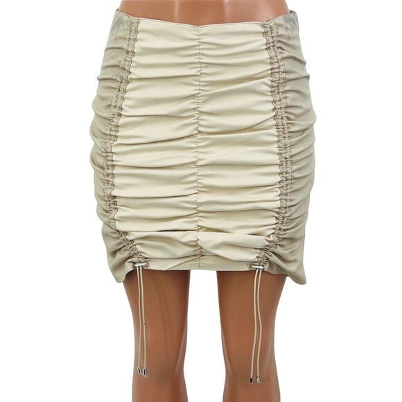 maniere de voir Beige Cream Ruched Vegan Leather Mini Skirt - Picture 8 of 16